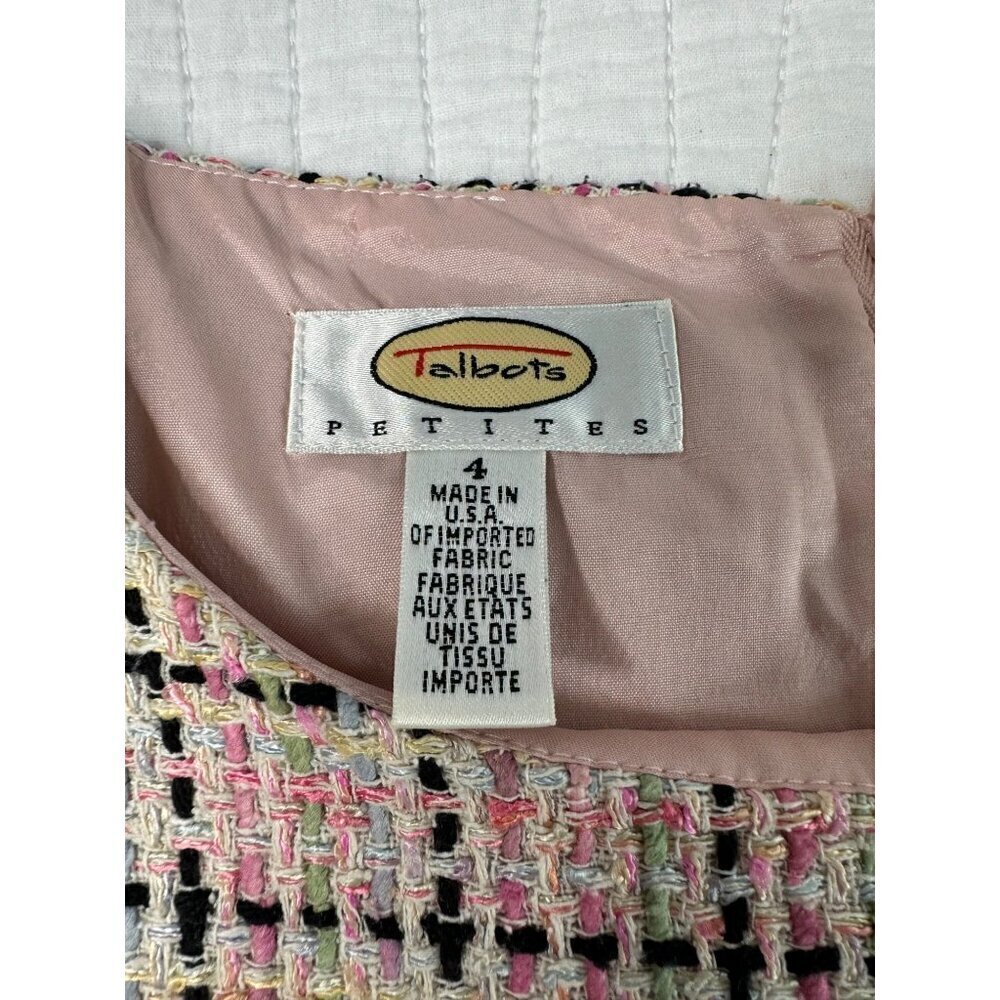 Talbots Silk Sleeveless Classic Tweed Shift Dress SZ 4 60s Pink Black Check USA - Picture 6 of 11